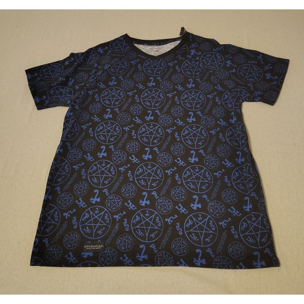 Supernatural Mens T-Shirt Black Blue Pentagram Sigil Print Medium NWT OO